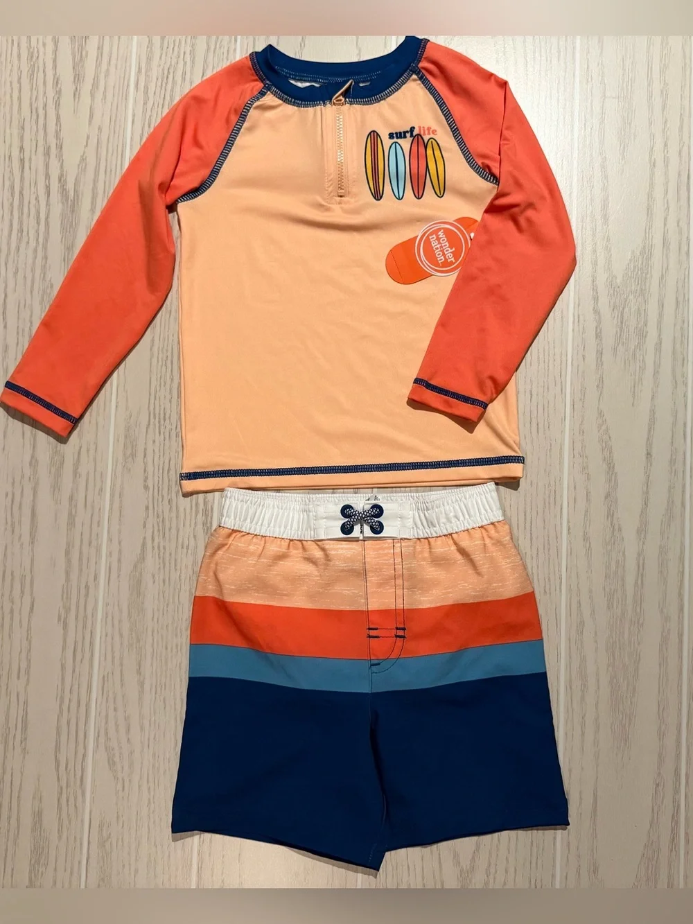 Wonder Nation Boys 3T Surf Rash Guard‎ Swim Set